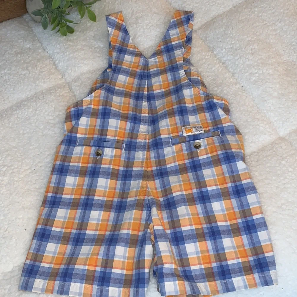 Janie and Jack Crab Overalls EUC Blue & Orange Shortalls 6-12M